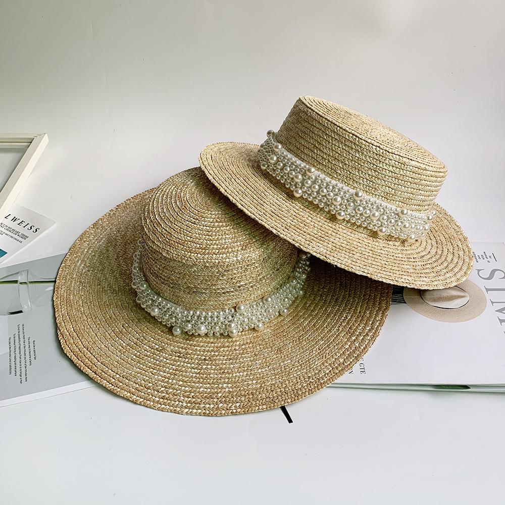 Handwoven Women Pearls Band Summer Fdora Boater Hat Vacation Beach Straw Hat Hepburn Style Summer Sun Hat Kentucky Derby Church
