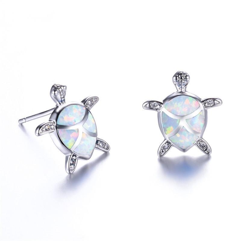 Cute Sea Turtle Stud Earrings For Women Fashion Imitation Blue Fire Opal Stud Earrings For Women Wedding Band Jewelry Gifts