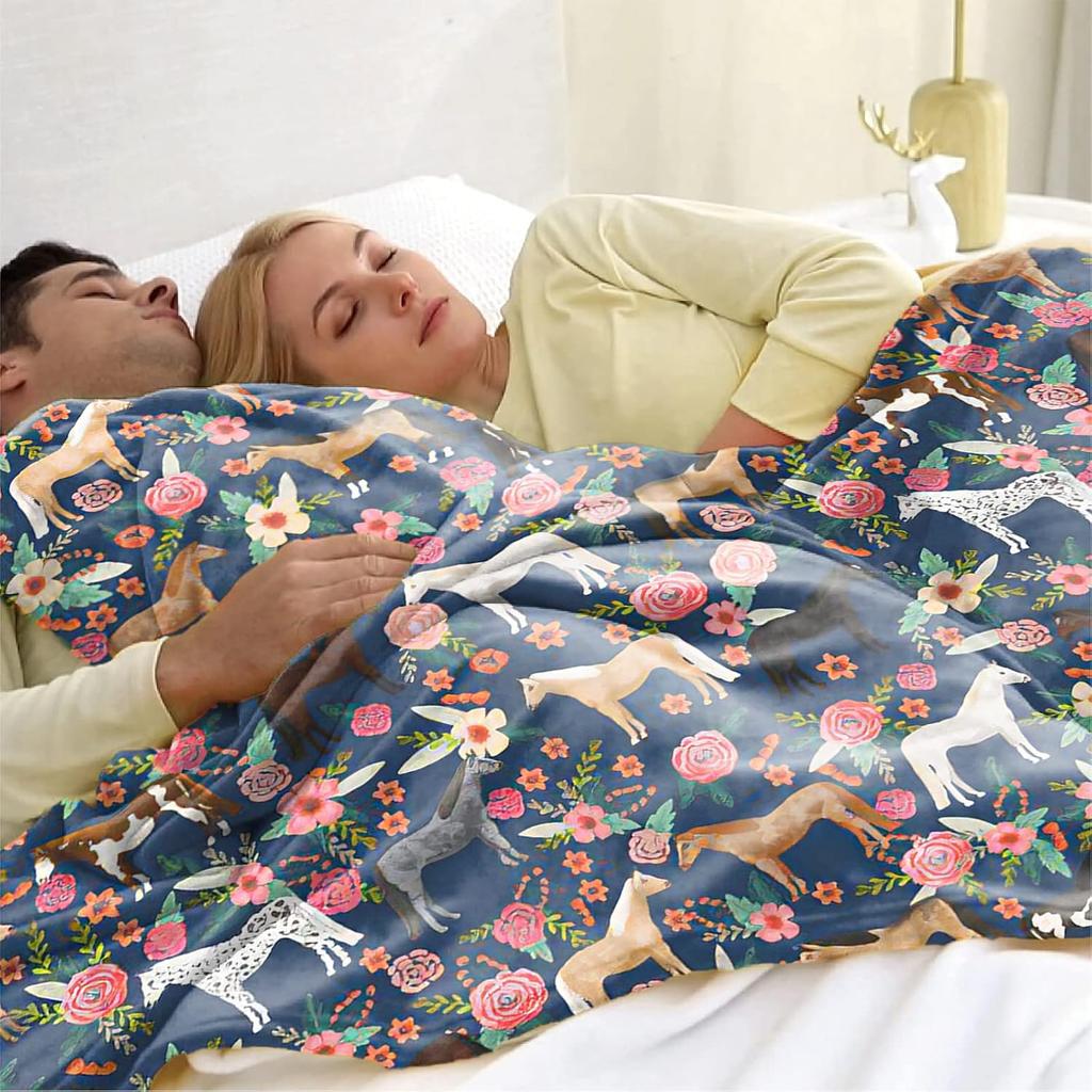 Horse Blanket Gifts for Girls Women Western Horses Flowers Animal Fleece Flannel Throw Blankets Soft Lightweight Horse Plush Stu