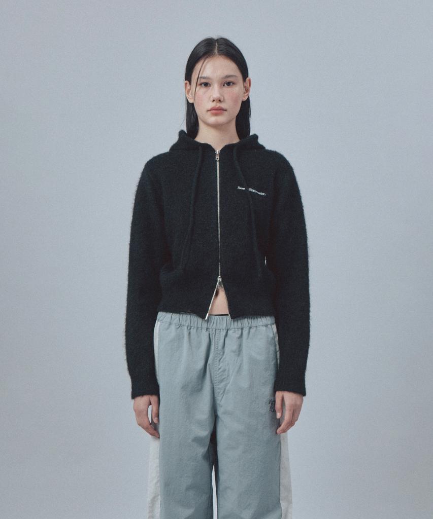 REST&RECREATION Hairy Knit Hood Zip-Up - Black