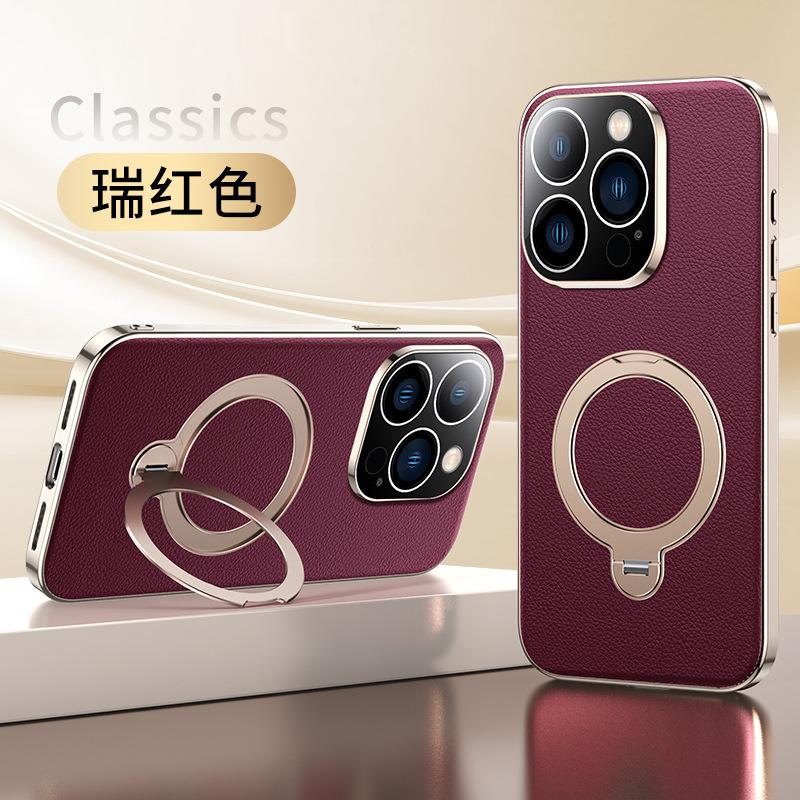 Applicable To Apple 11Pro Mobile Phone Case Plain Leather Magnetic Suction iPhone11ProMax Rotating Ring Bracket Anti-drop 11