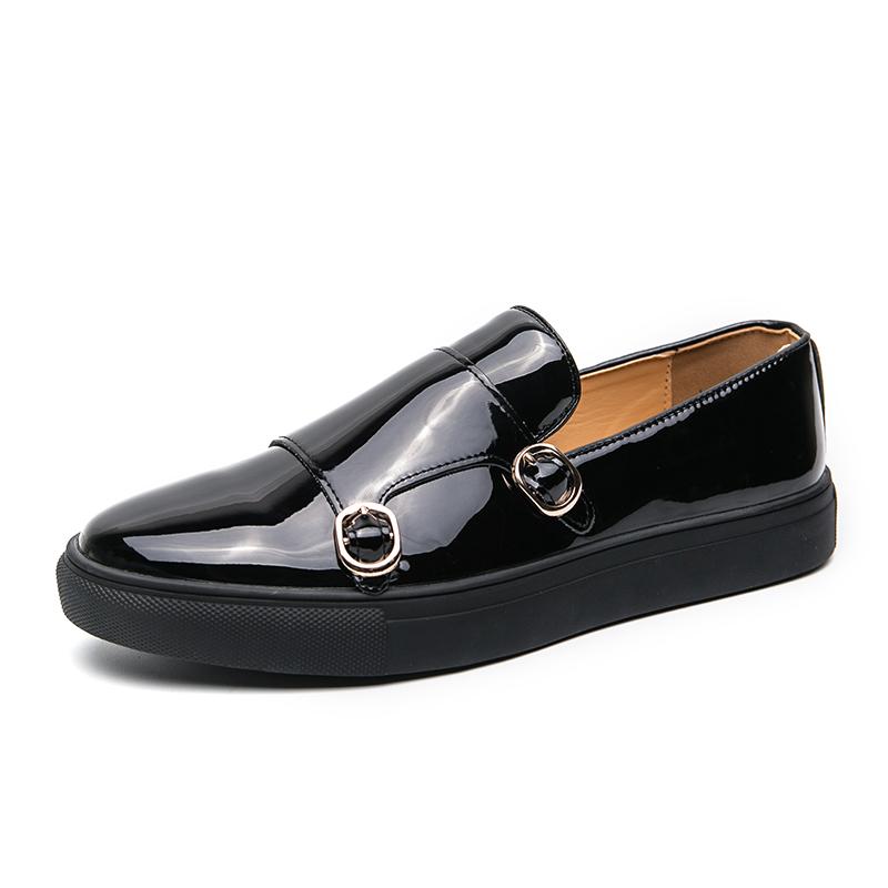 Stylish Men Casual Leather Shoes Shiny Formal Men Dress Loafers Moccasins Soft Breathable Slip on Driving Shoes Monk Strap Flats