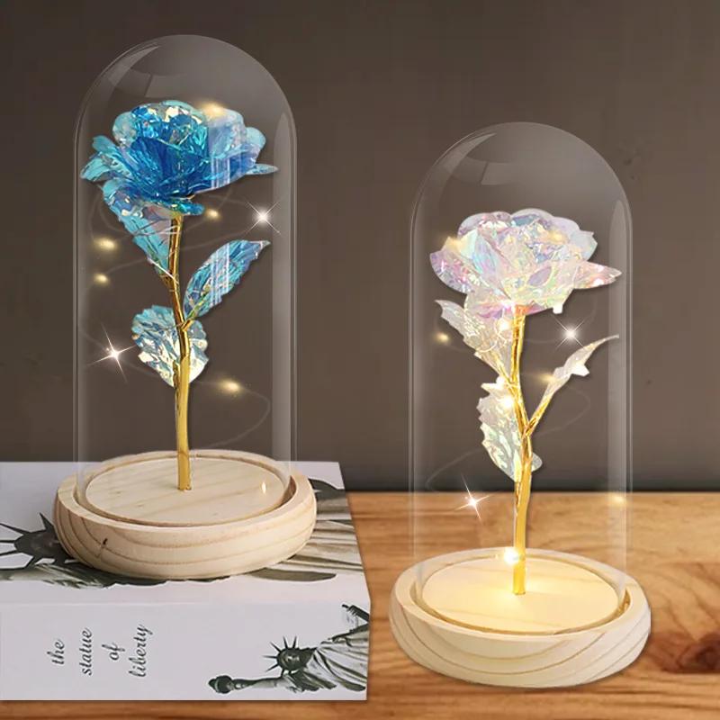 24K immortal flower rose glass lampshade Christmas gold foil flower Valentine's Day birthday gift high-end artificial flower