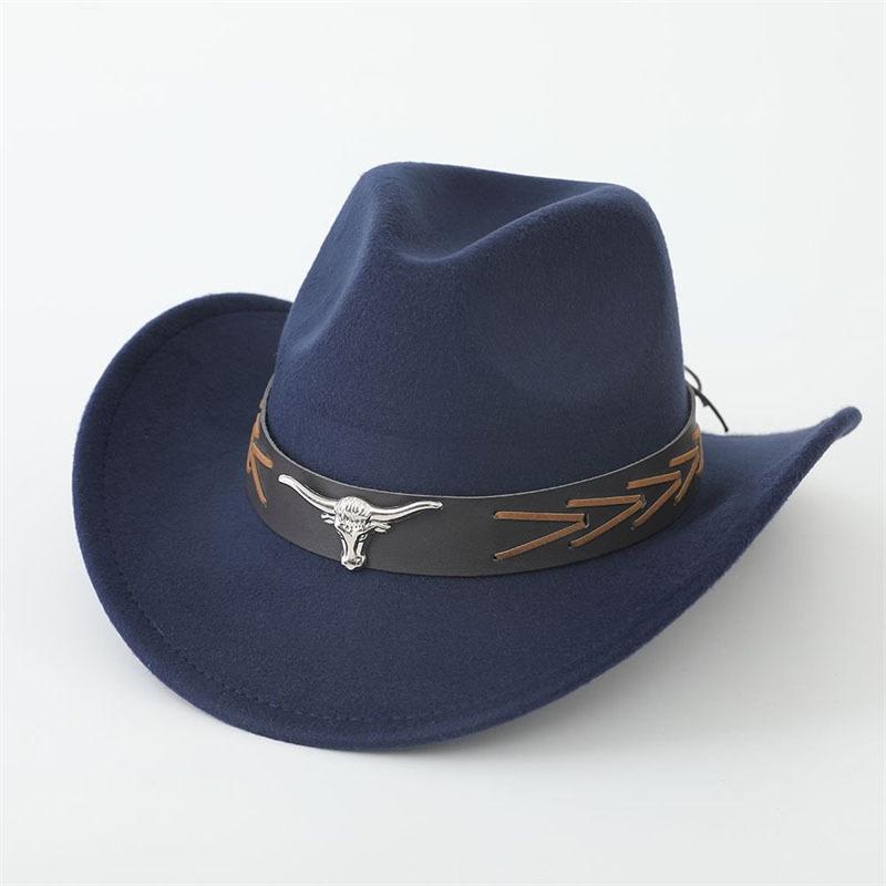 Hot-selling top hat, ethnic style cow head, western cowboy top hat, rolled brim, retro riding hat, woolen felt hat