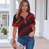 Women's Halloween Print Button Front Shirt Casual V Neck Short Sleeve T Shirt Lightweight Summer Top for Daily Wear