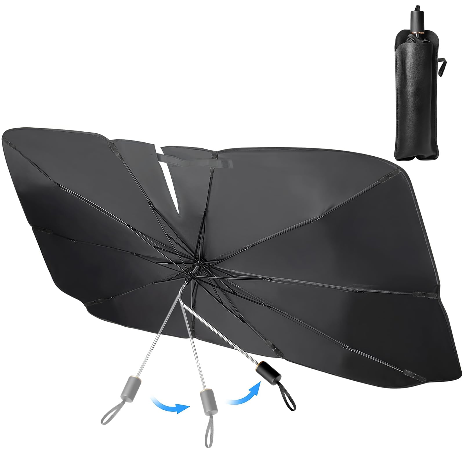 

INSGEER Автомобильный солнцезащитный козырек для переднего стекла Улучшенная модель с усиленными десятью ребрами и гибким центром Гибкий Открывается к зеркалу заднего вида Автомобильный свет Тепло УФ Передний Автомобиль Легкий чёрный