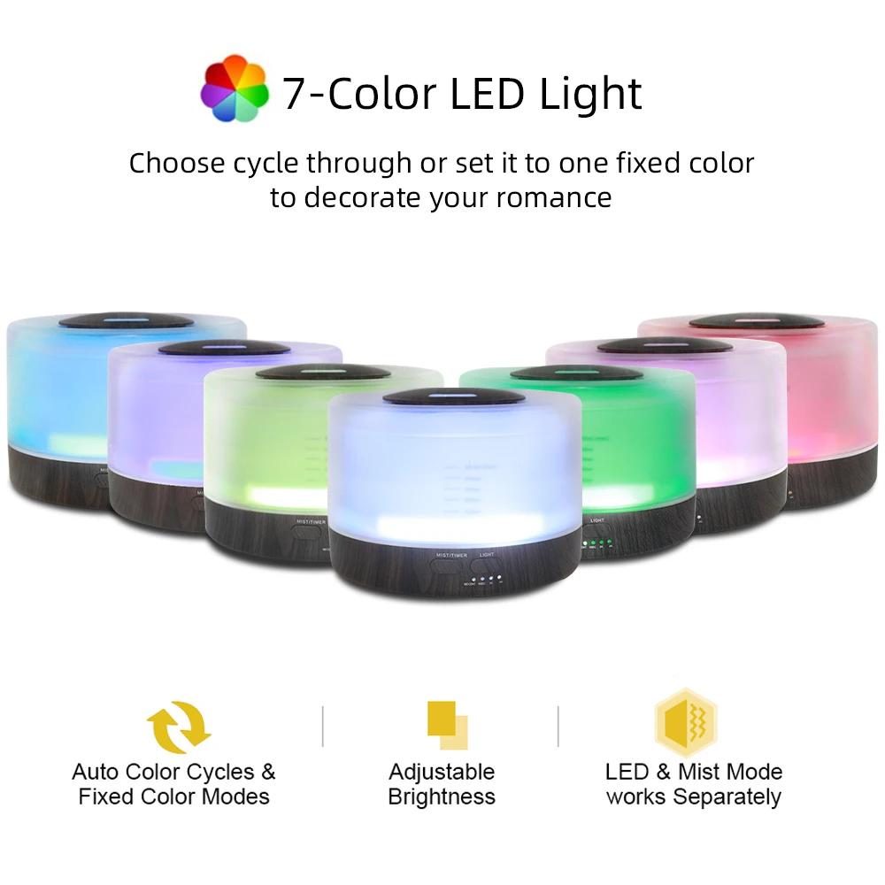 500ml Aromatherapy Diffuser, 6 Essential Oils, 7 Color Mood Lights, Auto Shut-Off, Ultrasonic Quiet Operation