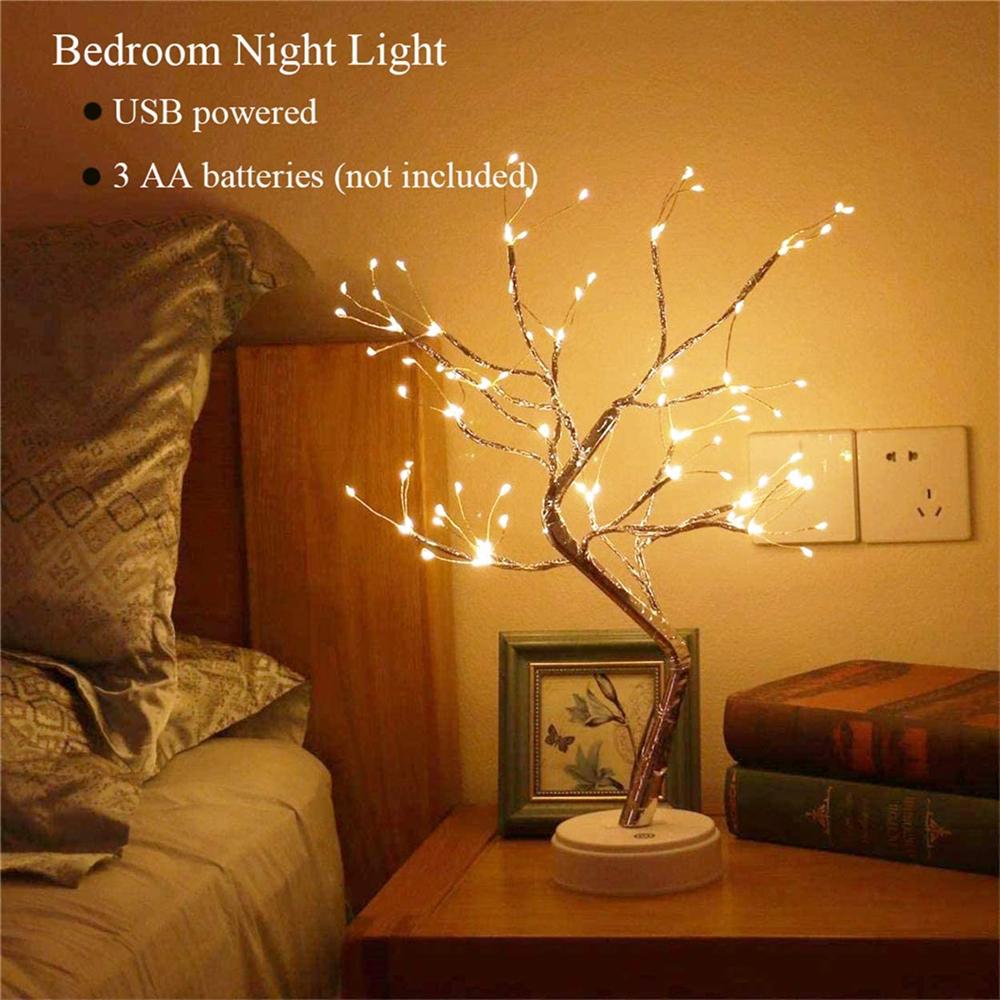 1Pc LED Night Light Mini Christmas Tree Copper Wire Garland Lamp for Kids Home Bedroom Decoration Decor Fairy Light Holiday Lighting