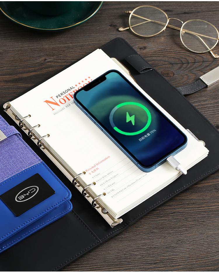 A5 Multi-Function Business Notebook with USB Charging & Luminous Logo USB Drive