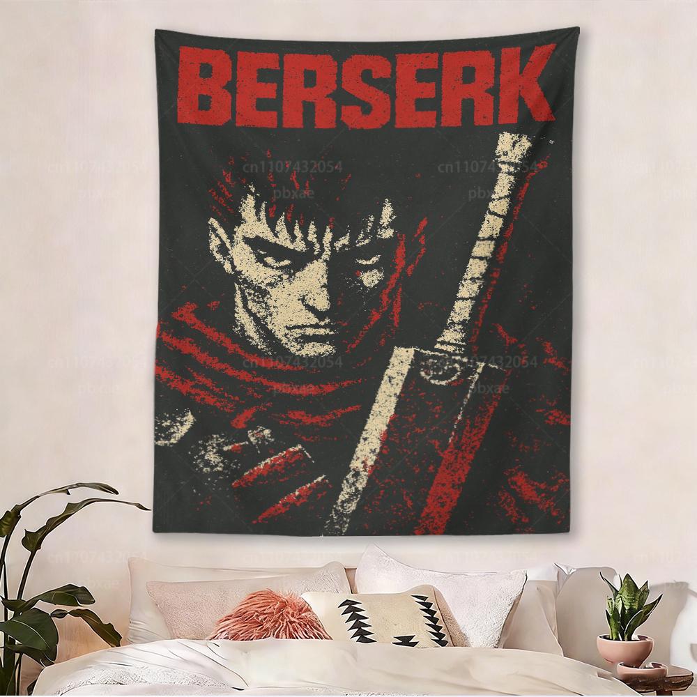 Black Swordsman Falcon Anime Tapestry Dark Fantasy Wall Hanging for Bedroom Living Room Home Decor
