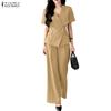 Women Short Sleeve Blouse and Long Pants Casual Two Piece Suit Sets
