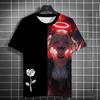2024 Sommer neues Herren-Sommer-T-Shirt im antiken Stil, lässiger 3D-Druck, Anime-Mädchen-Rosendruck, High-End-Druck, Unisex, kurze Ärmel