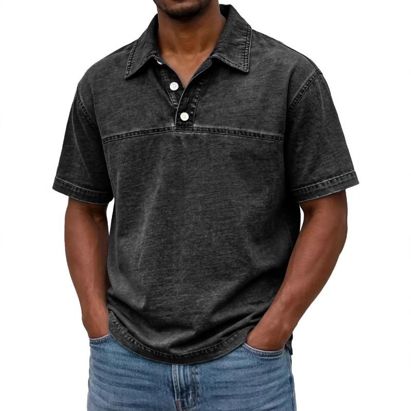 Herren Hellbraunes Gewaschenes Poloshirt Umlegekragen Lässig Lockerer Schnitt Kurzarm Pullover
