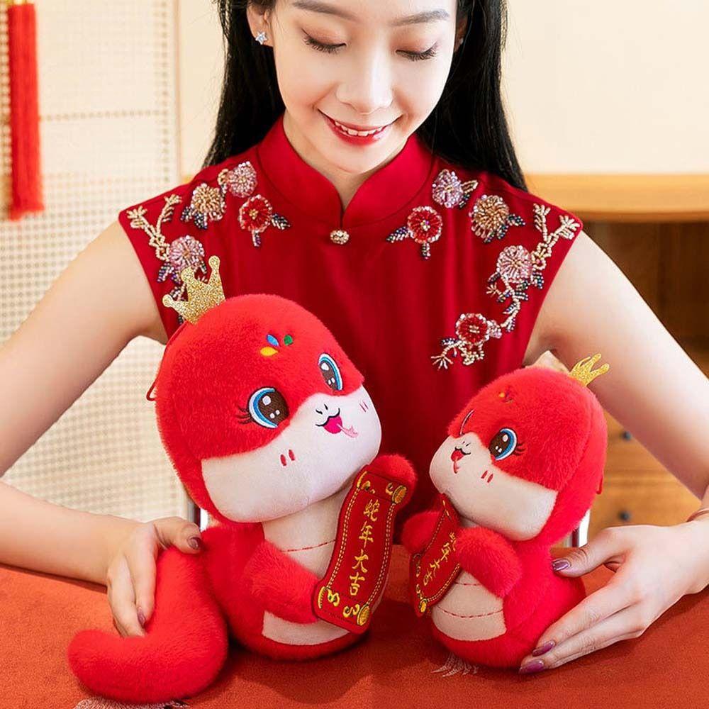 Plush Snake Year Mascot Toy Cute Lucky Snake Doll Plushies Zodiac Crown Snake Doll  Home Decor