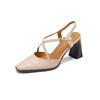 Fashion 2025 New Size 34-40 Women Vintage Sandals Real Leather Retro Square Tor High Heels Summer Shoes Slingback T-Strap Office Daily