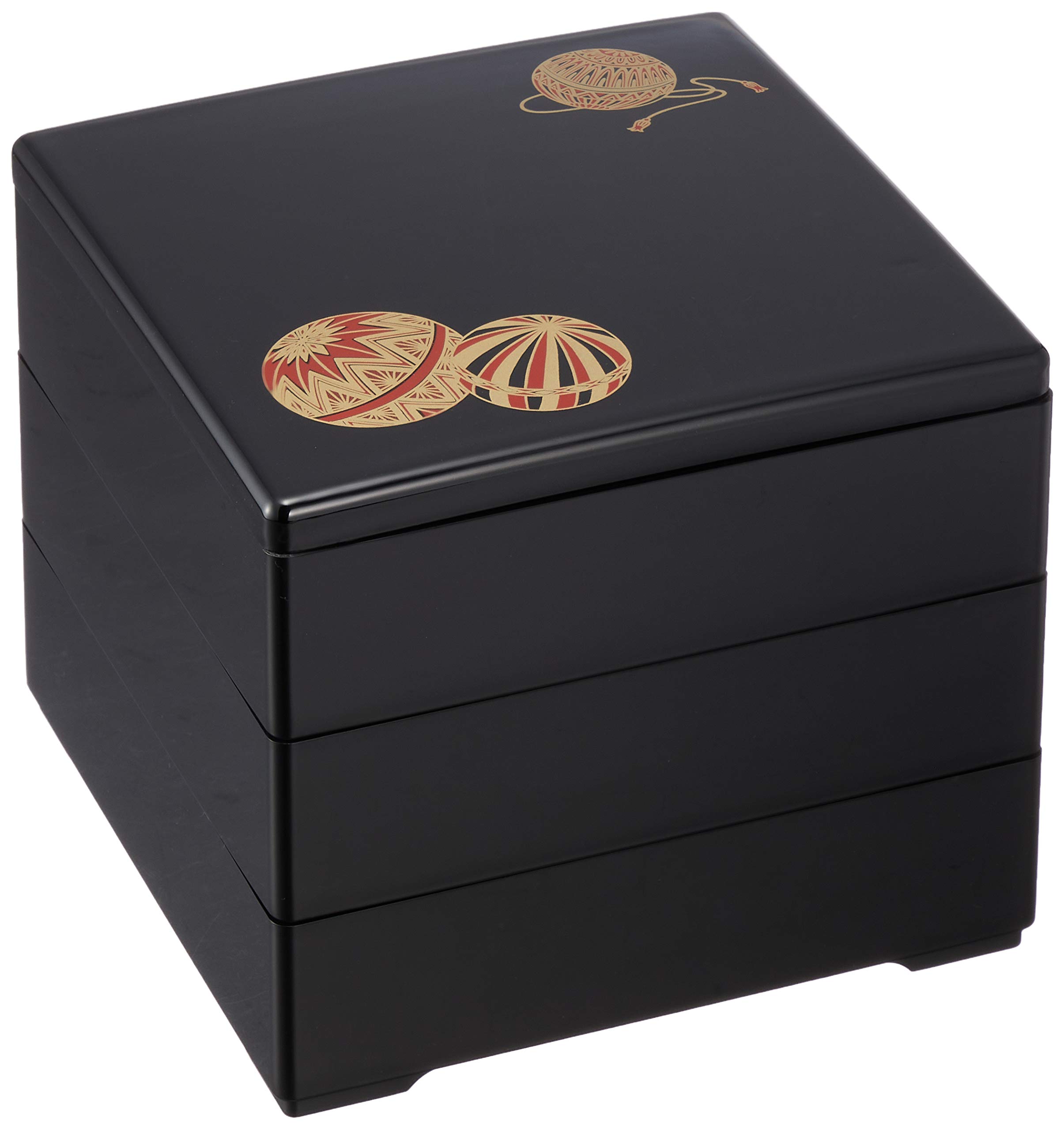 

Wakaizumi Lacquerware Black Temari 3-Tiered Box, 6.5 inches, (Black Inner), H-154-2-A чёрный