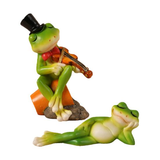 Small Plant Pot Decor Micro Landscape Ornament, Mini Frog Violin Playing Statue, Durable Resin Elegant Art Waterproof Hand-Painted Figurines,