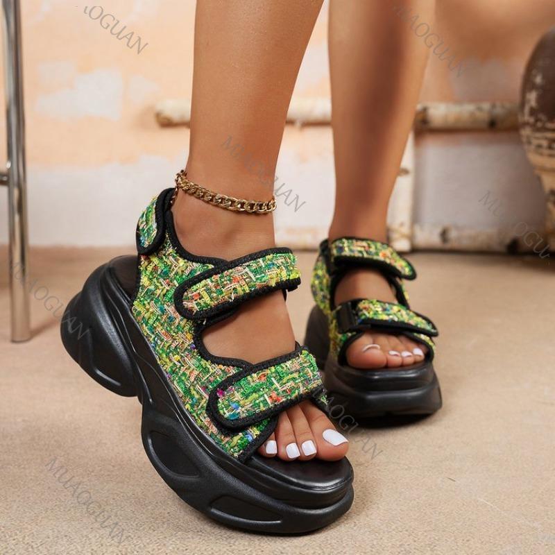 Sandalen Sommer Neu Lässig Sportlicher Stil Damenschuhe Mode Plateau Pailletten Keilsandalen Femmes Hoher Absatz Offene Zehenpartie Römische Sandalen