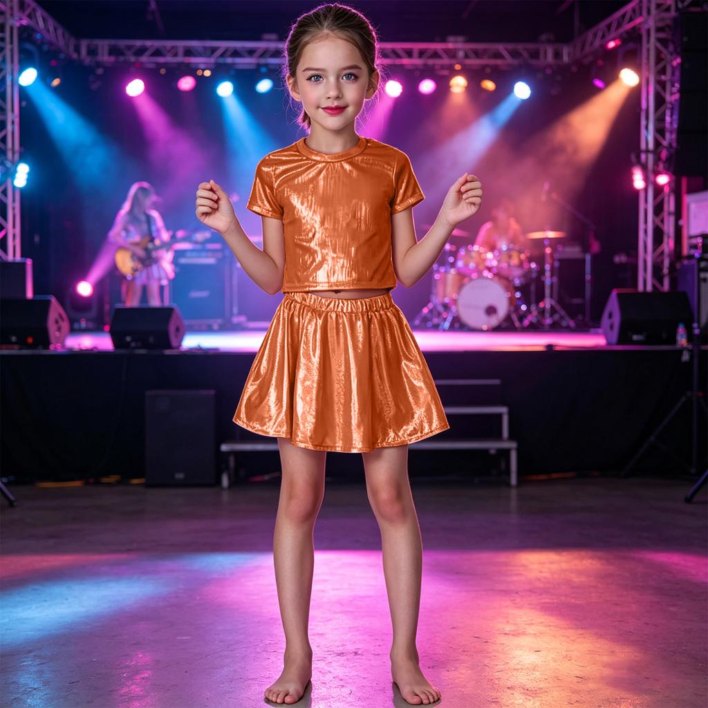 Girls Pleated Skirt Elastic Waistband Dance Skirt with Foil Laser Shine Finish Kids Skirt for Ballet Performance and Costume Use