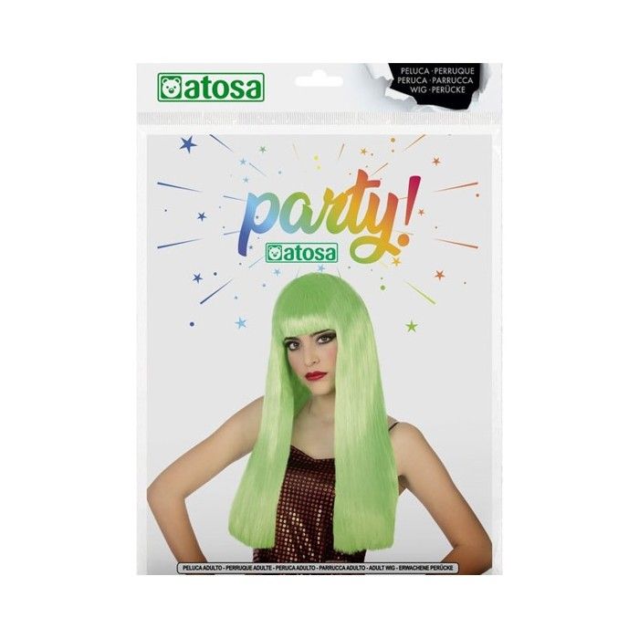 Perruque Longue Vert fluo avec Frange 60cm