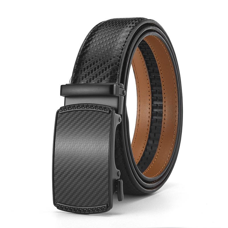Leather Mens Ratchet Belt with Automatic Buckle Adjustable  Belt