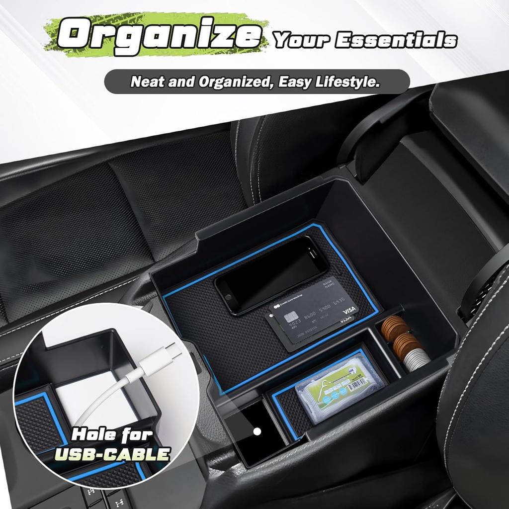 For 2025 Upgraded Ford Ranger Center Console Organizer,2024 2025 Ford Ranger Armrest Storage Box With 2 Color Mats,Ert Console Tray Ranger