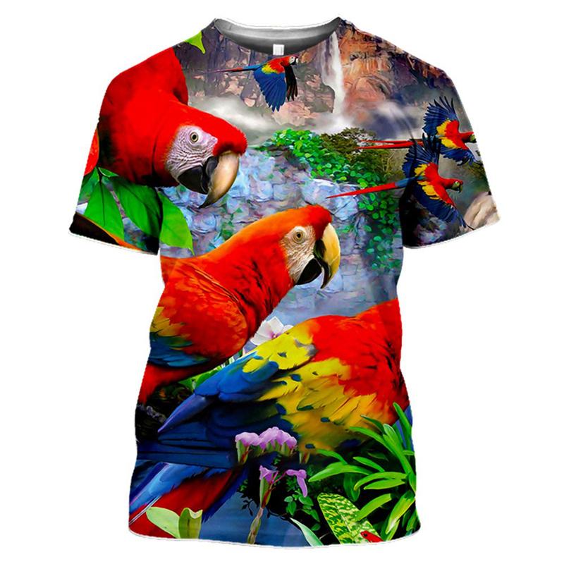 Colorful Animal Parrot T-Shirt Men's Clothing Crew Neck 3D Print Fun Birds Hip-Hop Harajuku Style Printed Top