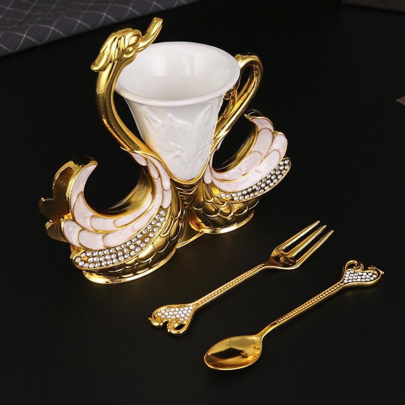 Ny Kreativ Svan Basmetall Fruktgaffel, Månkakgaffel, Dessertsked, Hushållsbordsyta Bordsservis Förvarings- och Placeringställ