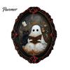 Indoor Halloween Theme Decorations Wooden Refrigerator Magnets, Vintage Gothic Oval Frame Fridge Magnets with Witch Retro Picture Decor Ghost