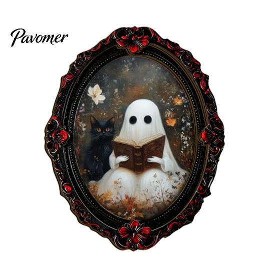Indoor Halloween Theme Decorations Wooden Refrigerator Magnets, Vintage Gothic Oval Frame Fridge Magnets with Witch Retro Picture Decor Ghost
