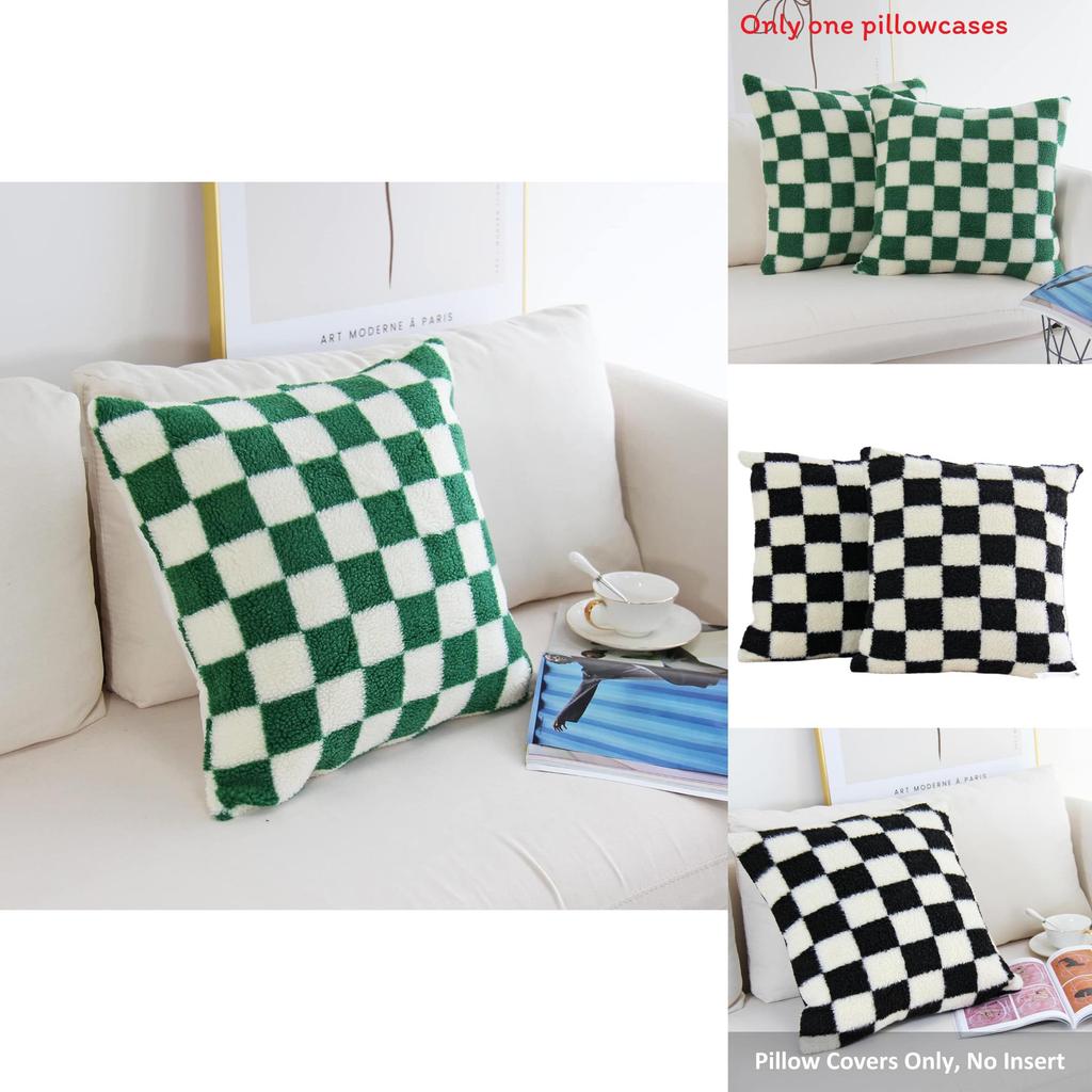 Geometric Checkered Sherpa Fleece Pillow Covers For Sofa Living Room Home Decor