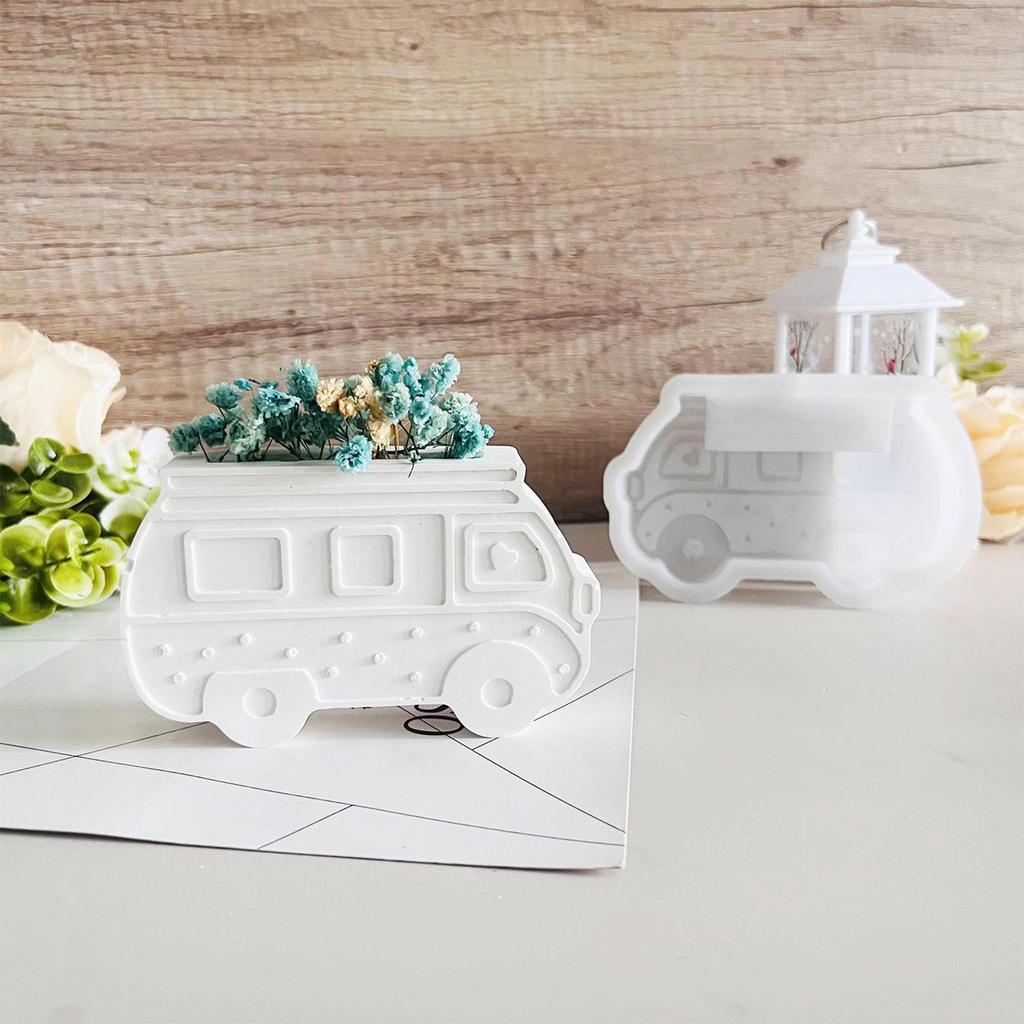 Flower Vase Planter Mold High Temperature Resistant Silicone Mould for Camping Bus Shaped Home Decoration Crafting