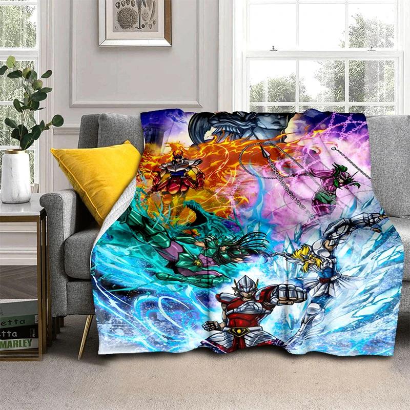 Anime Saint Seiya Glod Pattern Throws Blanket for Baby Hiking Picnic Bed Super Soft Cute Kawaii Flannel Blanket Birthday Gift