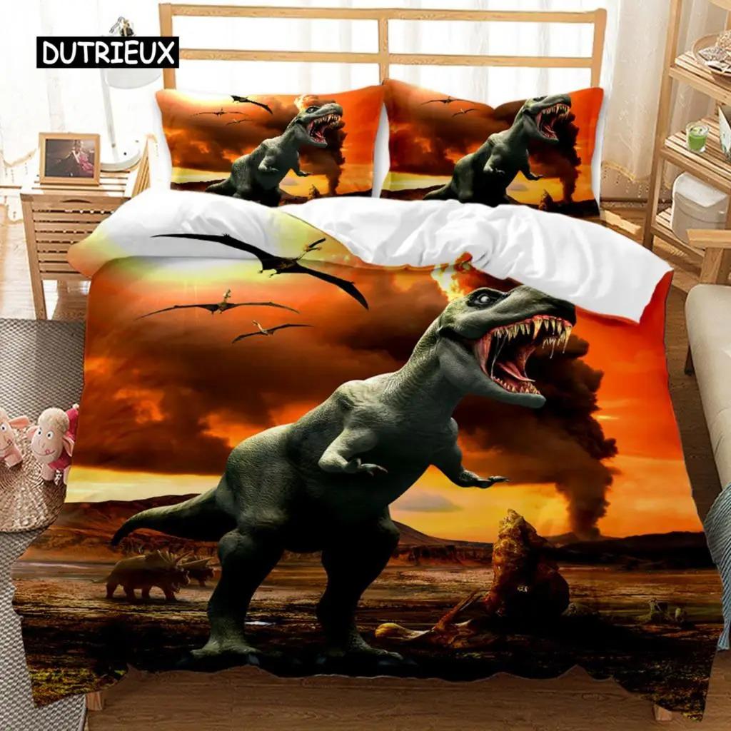 Jurassic Dinosaur Duvet Cover Tyrannosaurus Rex Ferocious Creatures Predators Bedding Set Full Queen King Polyester Quilt Cover
