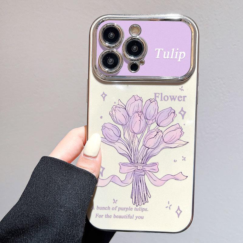 Large Windows Suitable for Apple 12PRO Electroplated Flower Mobile Phone Case IPhone 15XSMAX Protective Case Anti Fall Oil Painting