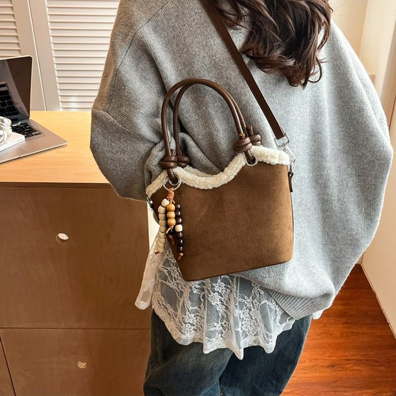 

Fashiable Crossbody Bags Women Shoulder Bags Versatile Texture and Commuter Bucket Bag with Leopard Print Suede and Faux Fur коричневий