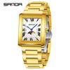 Sanda Elegant Ladies' Square Alloy Waterproof Quartz Watch with Roman Numerals and Moon Phase.