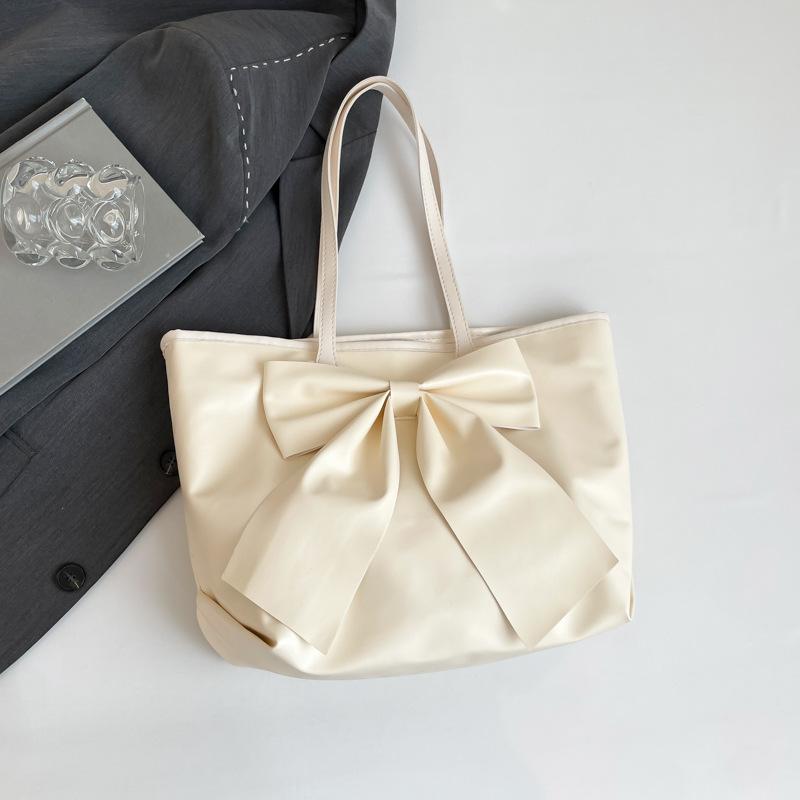 Bow Large-capacity Tote Bag Women's New Niche High-end Soft-sided Commuter Handbag Shoulder Bag Creativity