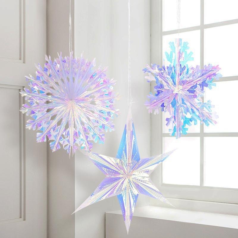 Christmas Hanging Honeycomb Ball Decor Paper Snowflake Garlands Shiny Iridescent Party Decorations Wedding Disco Party Supply