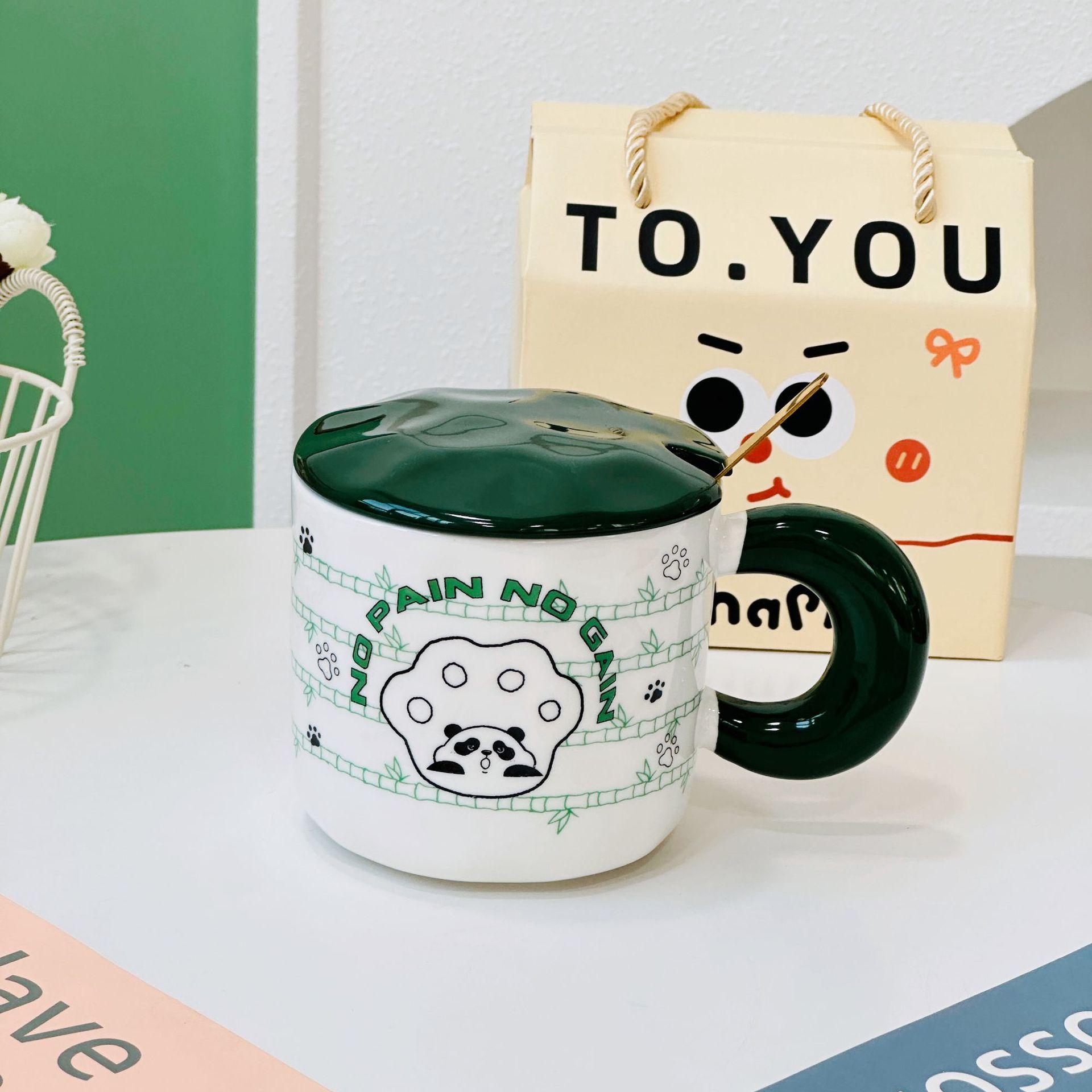 

Gift Box Animal Three Dimensional Lid Mug Couple Colorful Polka Dot Cup with Lid Spoon Playful Style Ceramic Drinking Cup 400ML