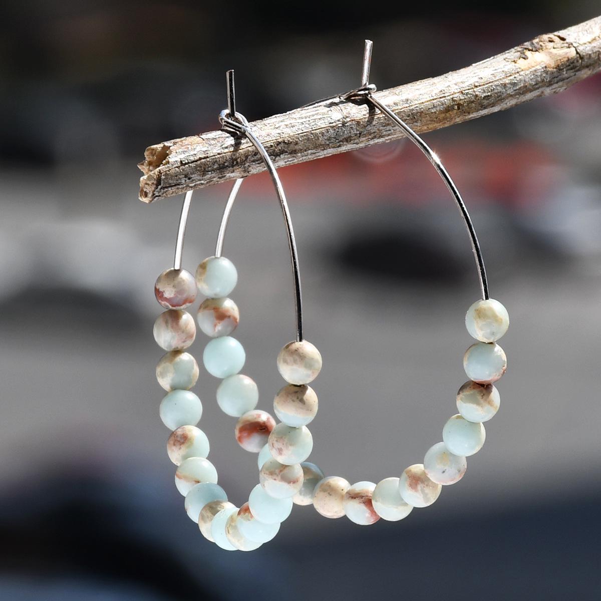 

Богемные винтажные серьги-кольца с бусинами из императорской яшмы для женщин