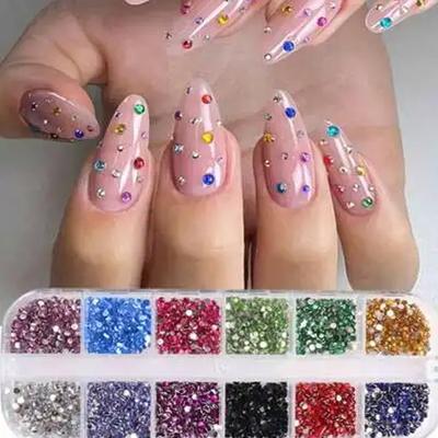 1 Box 12 Color Small Round Diamond Super Flash Drill Nail Decoration Nail Decoration