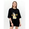 Oversized T Shirt Black Rabbit With Peach And SEZO PUNCH Graphic Print Casual Streetwear For Women