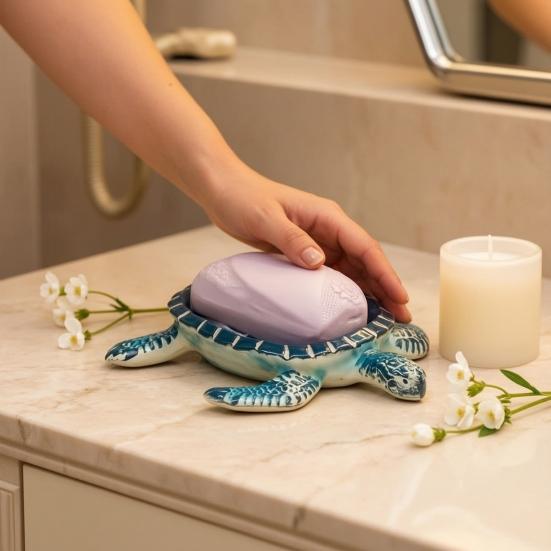 Turtle Soap Box, with Drainable Design, Resin Tortoise Soap Dish, Durable Decorative Soap Saver for Bathroom Kitchen Countertop
