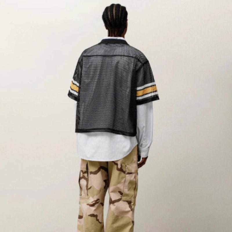 T-shirt tendance à imprimé lettre et grille respirante, style hip-hop, pour homme et femme, printemps/été