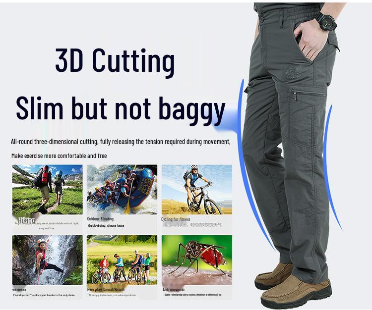 Men's Lightweight Quick-Dry Waterproof Cargo Hiking Pants, Multi-Pocket, Loose, Summer Windbreaker.