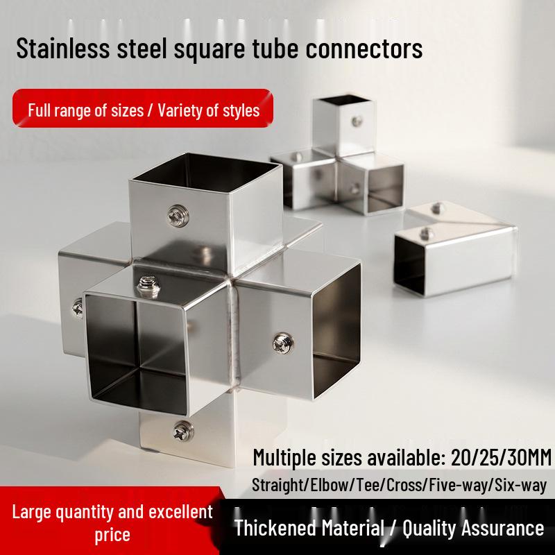 Stainless Steel Four-Way Square Tube Connector (20/25/30mm)