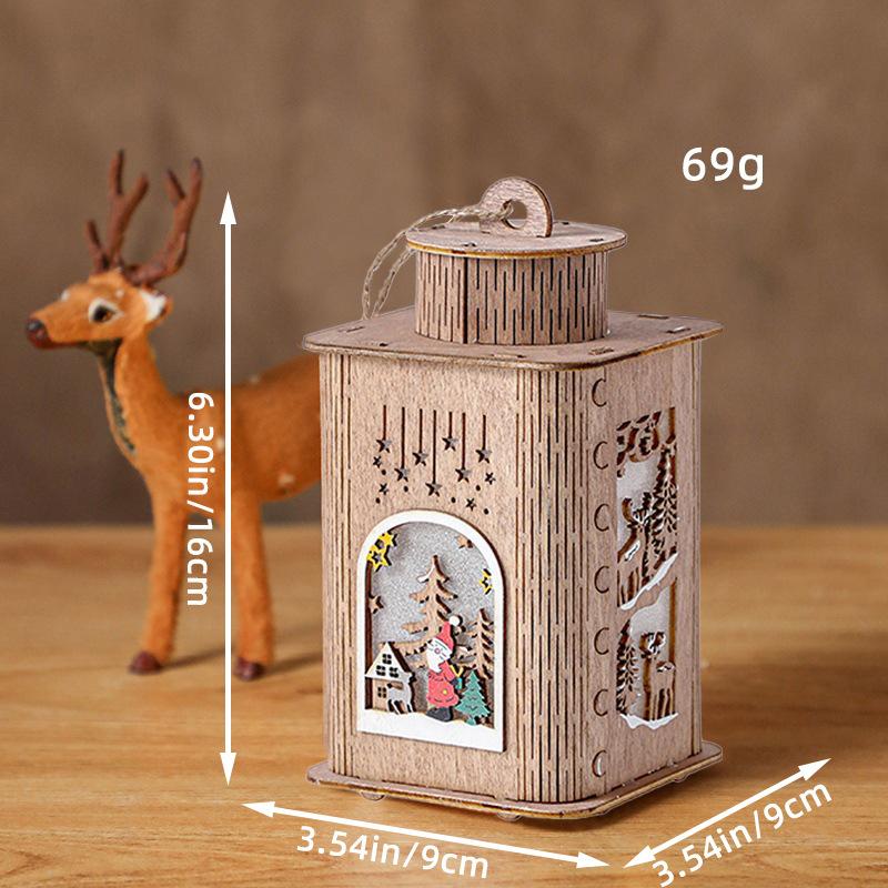 Wooden Christmas House With Lights Painted Christmas Night Lights Candlestick Table Table Setting Windproof Light Props