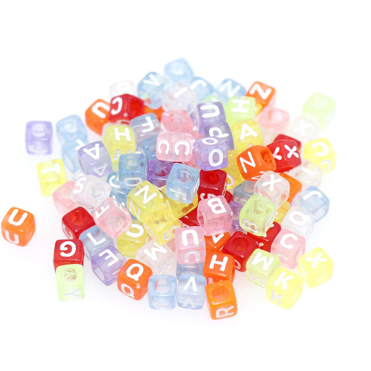 Acrylic Colorful 6mm Transparent Letter Bead Bracelet Kit Random Mix, 100 pcs/bag