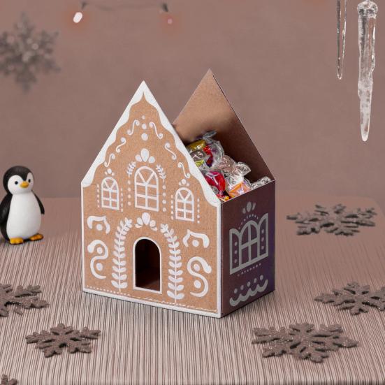 Christmas Gingerbread House Gift Box Small Christmas Candy Boxes for Cookies Chocolates Treats 3D House Shaped Paper Box for Holiday Party Favors